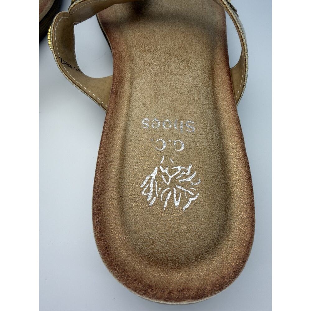 NEW GC Shoe Gold Jeweled Rhinestone Crystal T-Strap Sandal Thong Slip-On 9.5 - Picture 8 of 10